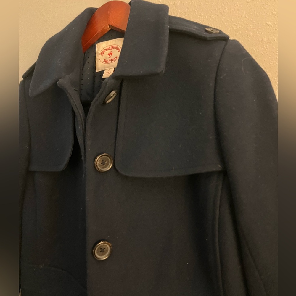 Classic Vintage Brooks Brothers Navy Women's 3/4 Wool Coat Red Fleece Label 2 - Picture 6 of 10